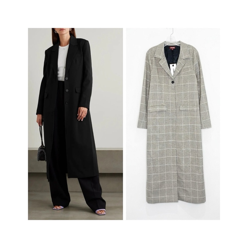 NEW Staud Ralph Duster Coat (Sz 4) Single Breasted Maxi Cream Black Plaid